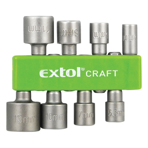 EXTOL CRAFT behajtó klt. hatlapfejű csavarhoz 8db, 5-13mm(5-5,5-6-7-8-10-11-13mm),36-38mm hossz, hatszög befogás, nem mágneses, C.V. [ 10213 ]