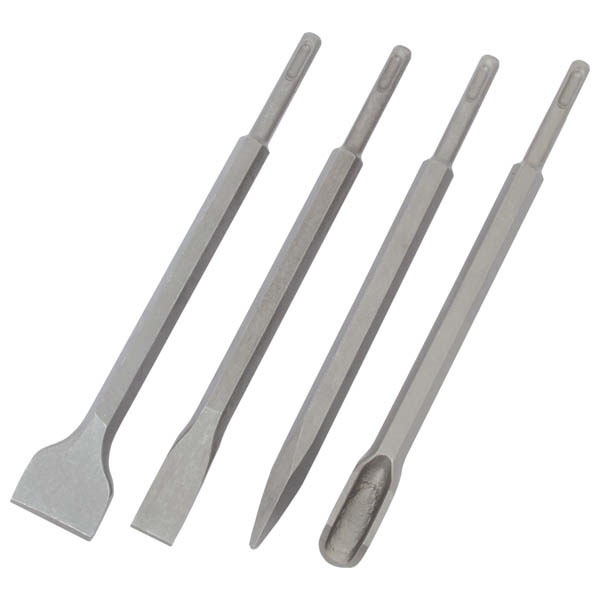 EXTOL CRAFT betonvéső klt. 4db, SDS PLUS; 250mm hosszú, hegyes, lapos 25mm, lapos 45mm, horony [ 23945 ]