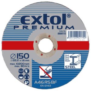 EXTOL PREMIUM csiszoló korong acélhoz, kék; 125×6,0×22,2mm, max 12200 ford/perc [ 8808702 ]