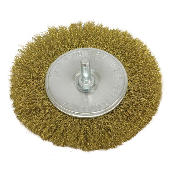 EXTOL CRAFT drótcsiszoló körkefe fúróba fogható, rezezett ; 100mm, O 6mm-es csap, max. 4500 ford/perc [ 17055 ]