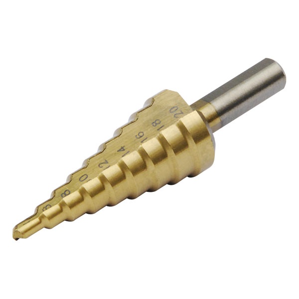 EXTOL CRAFT lépcsős fémfúró, 9 lépcsős (4-12mm, 1mm lépcsők), befogás: 10mm, max. 4mm vastag anyagokhoz, TiN bevonat [ 20051 ]