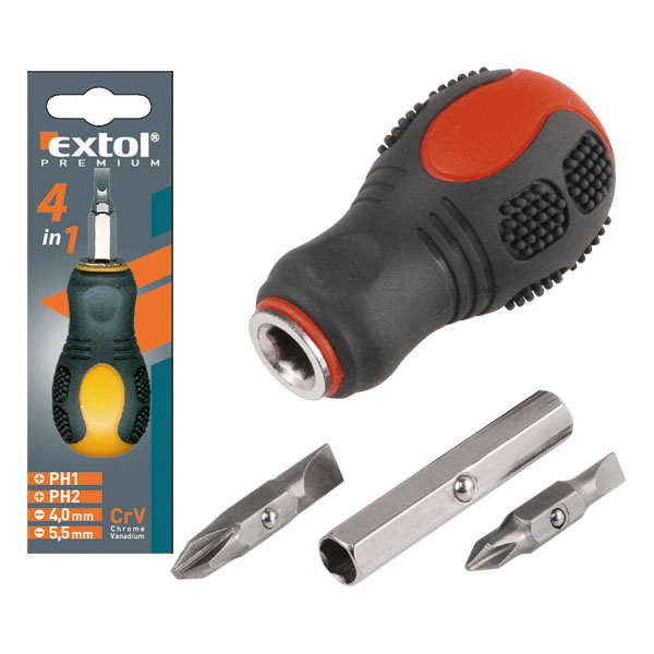 EXTOL PREMIUM marokcsavarhúzó, 2db cserélhető, kétoldalas rövid szárral (lapos: 4mm, 5,5mm; PH1, PH2), CV. [ 8819106 ]