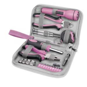 EXTOL szerszámkészlet, 23db, 1/4"; Extol Lady, rózsaszín, 4 dugófej (6-12mm), fogók, csavarhúzó markolat, mérőszalag, BIT-ek [ 6595 ]