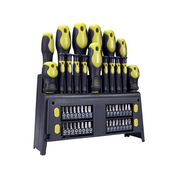 EXTOL CRAFT csavarhúzó klt. 49 db, CrV, mágneses, 4db lapos + 4 db PH + 8 db órás csavarhúzó + BIT-ek, műa. tartóállvány, bliszteren [ 53146 ]