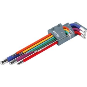 EXTOL PREMIUM imbuszkulcs klt., 9db, több színű, extra hosszú; gömbfej, 9db 1,5-10mm, CV., 90-230mm [ 8819315 ]