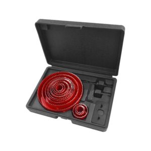 EXTOL PREMIUM körkivágó klt., 17 db-os, (19-22-25-32-38-44-51- 60-67-73-82-102-127mm) műanyag, fa, gipszkarton [ 8801605 ]