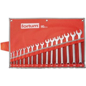 FORTUM csillag-villás kulcs klt. 16db, 6-24mm 61CrV5, mattkróm; 6-7-8-9-10-11-12-13-147-16-17-18-19-21-22-24mm, vászon tok [ 4730201 ]