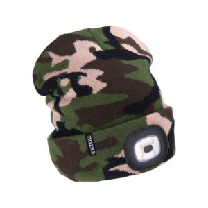 EXTOL LIGHT sapka, terepszínű, kötött, kivehető LED homloklámpával, 4×45 Lumen; USB tölthető Li-ion, 3funkció (100%-75%-50%) [ 43464 ]