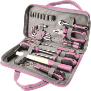 EXTOL szerszámkészlet, 39db, 1/4″; Extol Lady, rózsaszín, 8 dugófej (5-14mm), fogó, csavarhúzók, kalapács, BIT-ek [ 6596 ]