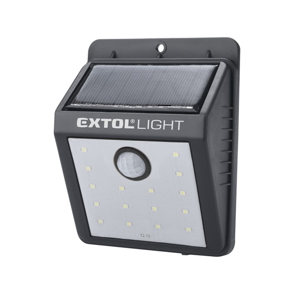 EXTOL LIGHT éjszakai készenléti LED lámpa, 0,4W, 16 LED; 120 Lm, napelem+szenzor, Li-ion akkus, 1200 mAh, falra szerelhető [ 43130 ]