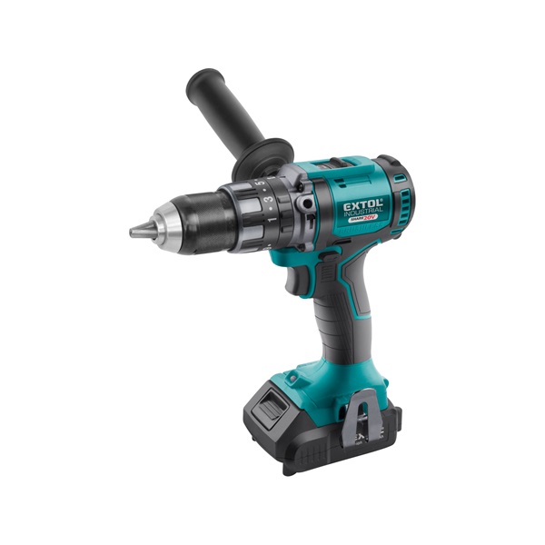 EXTOL INDUSTRIAL akkus ütvefúró és csavarozó, Share20V, 20V, Li-ion; 1db akku, 1db töltő, 2000 mAh, 80Nm [ 8791802 ]