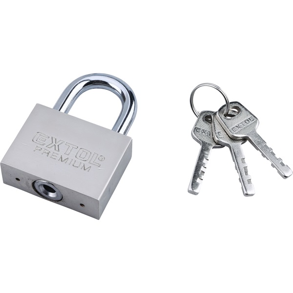 EXTOL PREMIUM lakat, vas, matt nikkel, 3db kulcs; 40mm, edzett acél kengyel, szárátmérő: 7 mm [ 8857404 ]