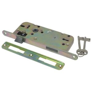 FLAME Beltéri bevésőzár, 45×90×20×7mm, 2 kulcsos, kerek előlappal, Flame [ 84644 ]