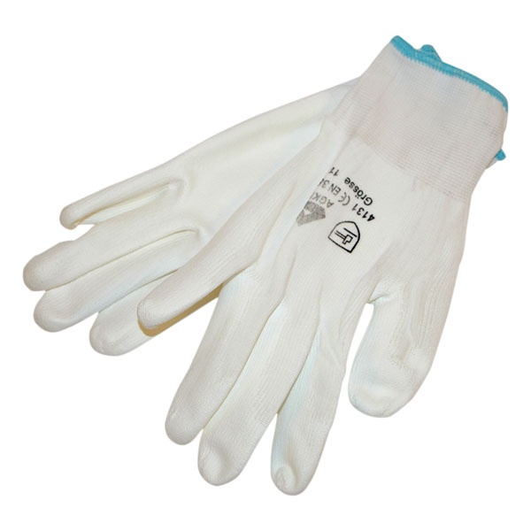 EXTOL Kötött kesztyű fehér nylon, L-es méret, 9` poliuretánba mártott teny. és ujjhegy., gumírozott mandzsetta [ 865102 ]