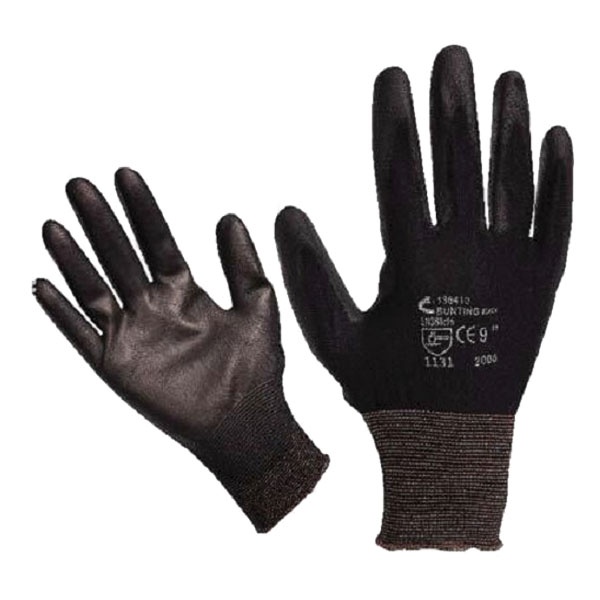 EXTOL Kötött kesztyű fekete nylon, M-es méret 8`, poliuretánba mártott teny. és ujjhegy., gumírozott mandzset [ 865106 ]