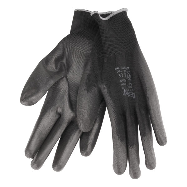 EXTOL PREMIUM Kötött kesztyű fekete poliészter, méret: 10` poliuretánba mártott teny. és ujjhegy., gumírozott mandzsetta [ 8856637 ]
