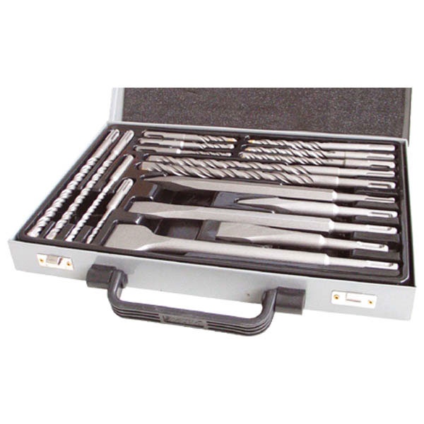 EXTOL PREMIUM betonfúró és véső klt. SDS PLUS; 17db, 5, 6, 8,10/110mm, 6,8,10,12/160mm, 8,10/210mm, 12,14/260mm, vésők lapos, hegyes [ 23953 ]