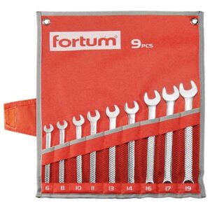 FORTUM csillag-villás kulcs klt. 9db, 6-19mm 61CrV5, mattkróm; 6-8-10-11-13-14-16-17-19mm, vászon tok [ 4730202 ]