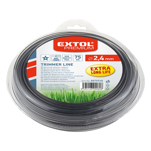 EXTOL PREMIUM damil szegélynyíró géphez 2,4 mm, csillag keresztmetszetű, fekete közép/dual power, 75m [ 8870928 ]