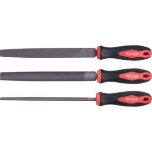 EXTOL PREMIUM fémreszelő klt.,  3 db (lapos, félkerek, kerek), 200mm, T12 acél,  vágat 2, finom,  TPR gumis műanyag nyél [ 8803610 ]