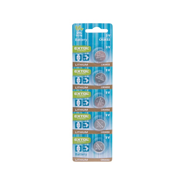 EXTOL ENERGY gombelem klt. 5 db, Lítium, 3V, méret: (CR1632); hosszú étettartam, bliszteren [ 42052 ]