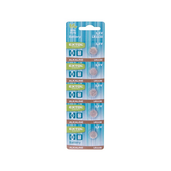 EXTOL ENERGY gombelem klt. 5 db, alkáli, 1,5V, méret: (LR1130); hosszú étettartam, bliszteren [ 42055 ]