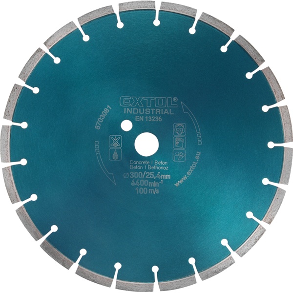 EXTOL INDUSTRIAL gyémántvágó BETON-ra, ipari korong, szegmenses; 350×25,4mm, száraz és vizes vágásra [ 8703082 ]
