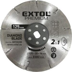 EXTOL PREMIUM gyémántvágó korong 125×20mm, 2az1ben Twin Blade rendszer, kőhöz és csempéhez, 8893020 vágógéphez [ 8893020B ]