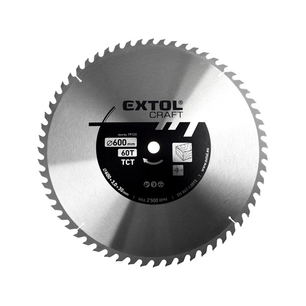 EXTOL CRAFT körfűrészlap, keményfémlapkás, 600×30mm(lyuk átm), T60; 3,8 mm lapkaszélesség, max. 2.500 ford/perc [ 19128 ]