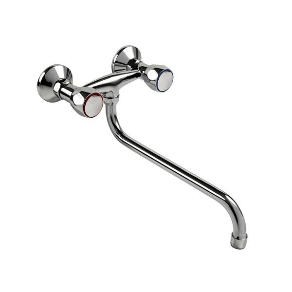 BALLETTO mosogató-mosdó csaptelep, falra szerelhető, kerámia betét, króm, 25cm hosszú hajlított csőr 1 BALLETTO mosogató-mosdó csaptelep, falra szerelhető, kerámia betét, króm, 25cm hosszú hajlított csőr