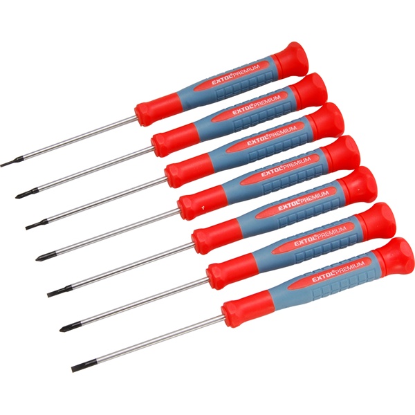 EXTOL PREMIUM órás csavarhúzó klt. 7 db Cr.V. mágneses, 75 mm hosszúság, lapos: 1,5-3 mm, csillag: PH00-PH1, HRC 51-54, bliszteren [ 8819180 ]