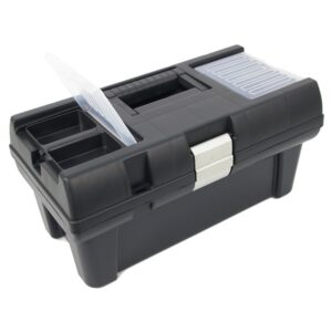 EXTOL szerszámosláda, műanyag 415×220×200mm, 16" rendező felül, alucsatos, tálcával, fekete, lakatolható [ 3385070 ]