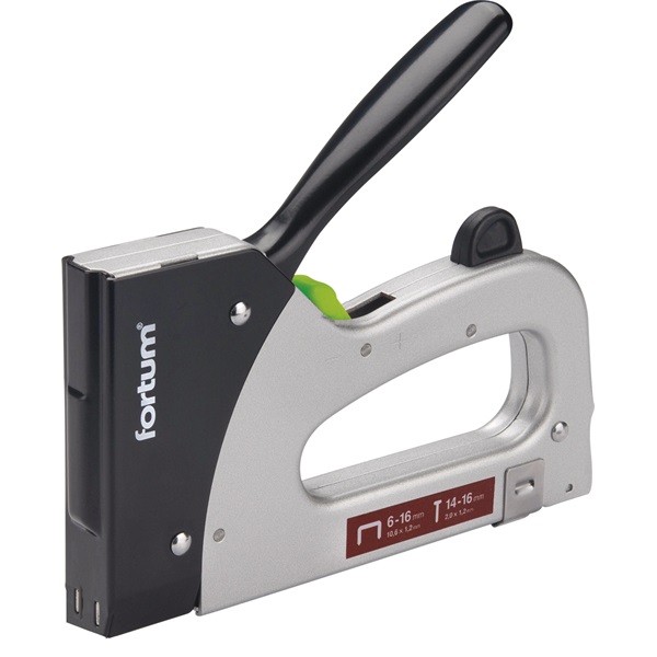 FORTUM tűzőgép, fémházas, profi, 2 funkciós, tűzőgépkapocs, 6-16×10,6mm, szeg fejjel: 14-16×2×1,2mm [ 4770702 ]