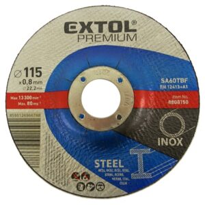 EXTOL PREMIUM vágókorong, acélhoz/inoxhoz; 125×0,8×22,2mm, max 12200 ford/perc