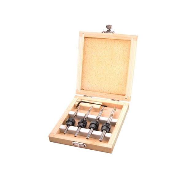 EXTOL CRAFT fafúró klt. 4db, süllyesztővel (konfirmátor csavar előfúró) 3-4-5-6mm, hossz 76-94mm, fa dobozban[ 20206 ]